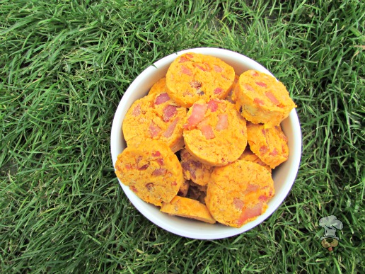 (wheat and gluten-free) cheesy sweet potato ham dog treat/biscuit recipe